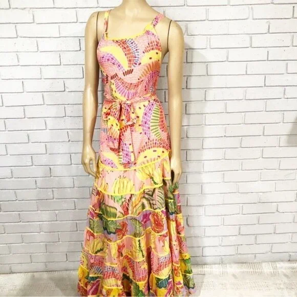 Farm Rio Women’s Mixed‎ Prints Tiered Maxi Dress - Size Large